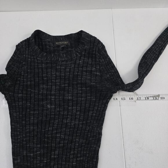 Banana Republic Womens Small Black Gray Wide Rib Merino Wool Long Sleeve Sweater - Picture 4 of 9